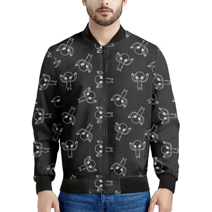 Black And White Alien Print Men's Bomber Jacket