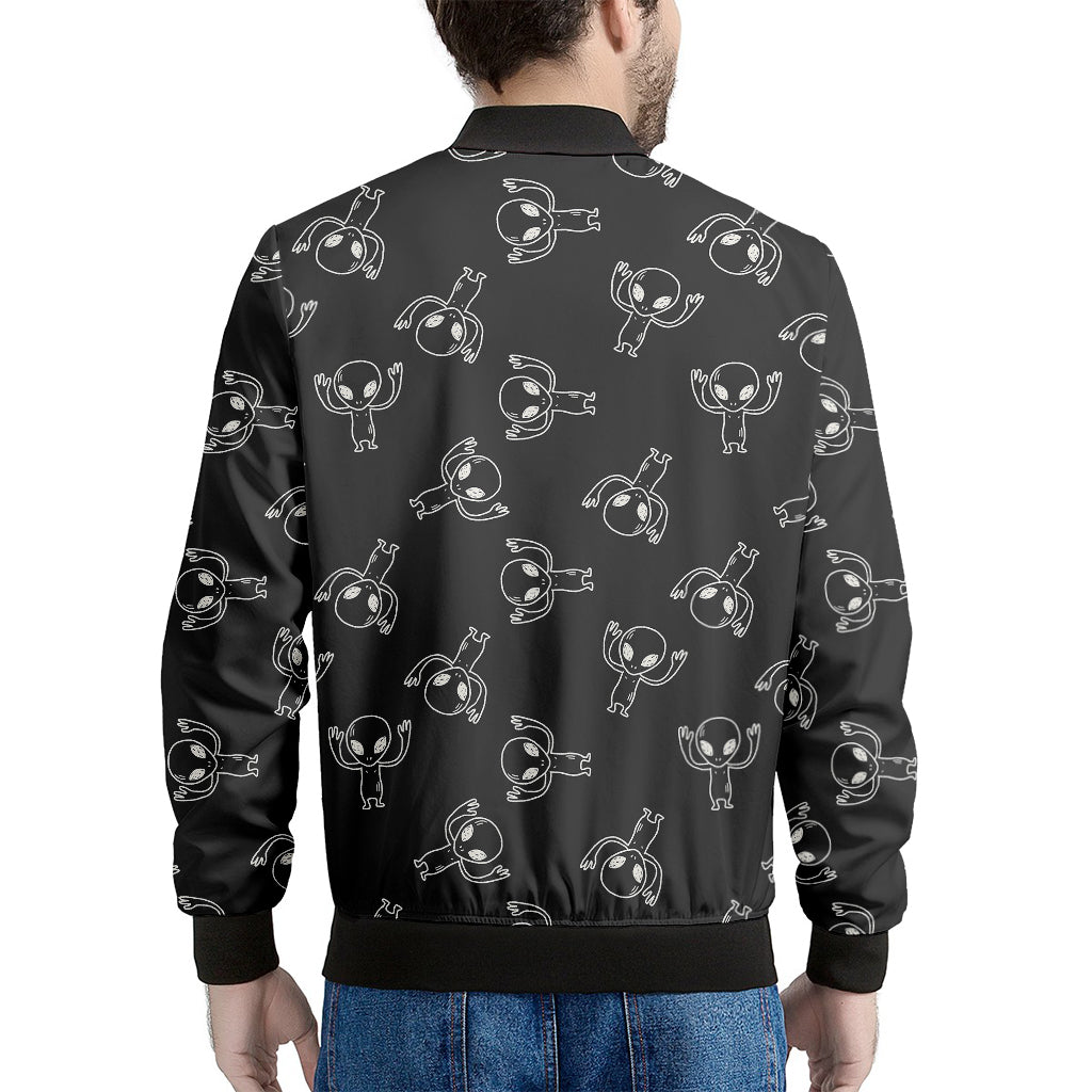 Black And White Alien Print Men's Bomber Jacket