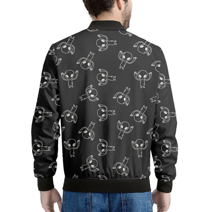 Black And White Alien Print Men's Bomber Jacket