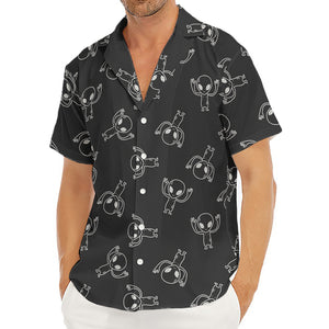 Black And White Alien Print Men's Deep V-Neck Shirt