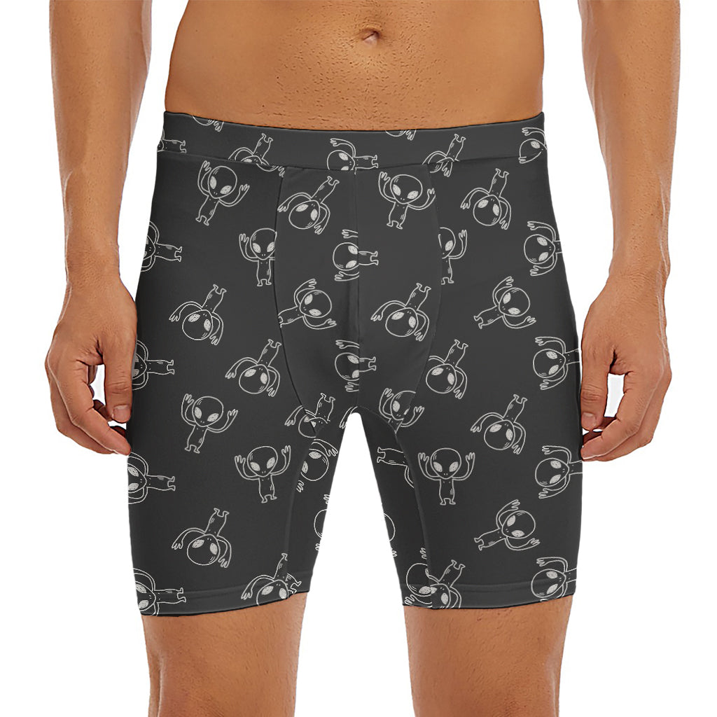 Black And White Alien Print Men's Long Boxer Briefs