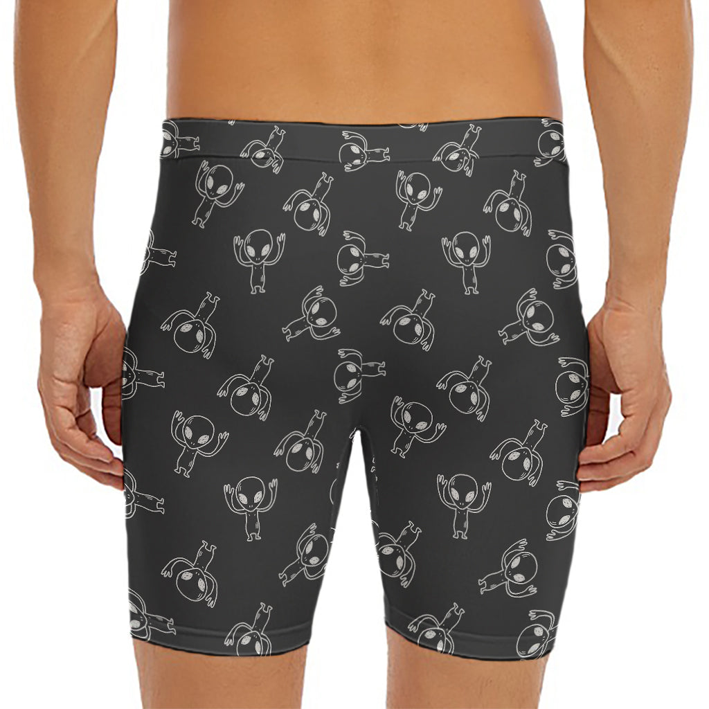 Black And White Alien Print Men's Long Boxer Briefs