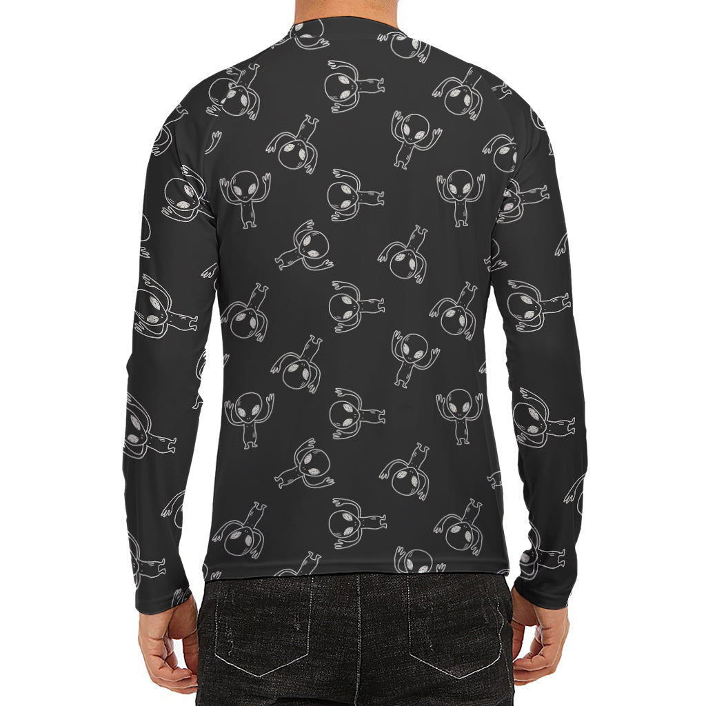 Black And White Alien Print Men's Long Sleeve Rash Guard