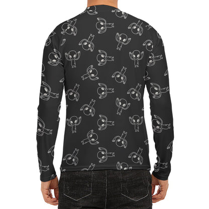 Black And White Alien Print Men's Long Sleeve Rash Guard