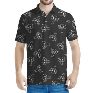 Black And White Alien Print Men's Polo Shirt