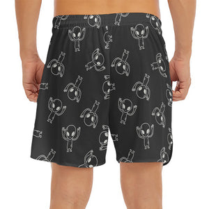 Black And White Alien Print Men's Split Running Shorts