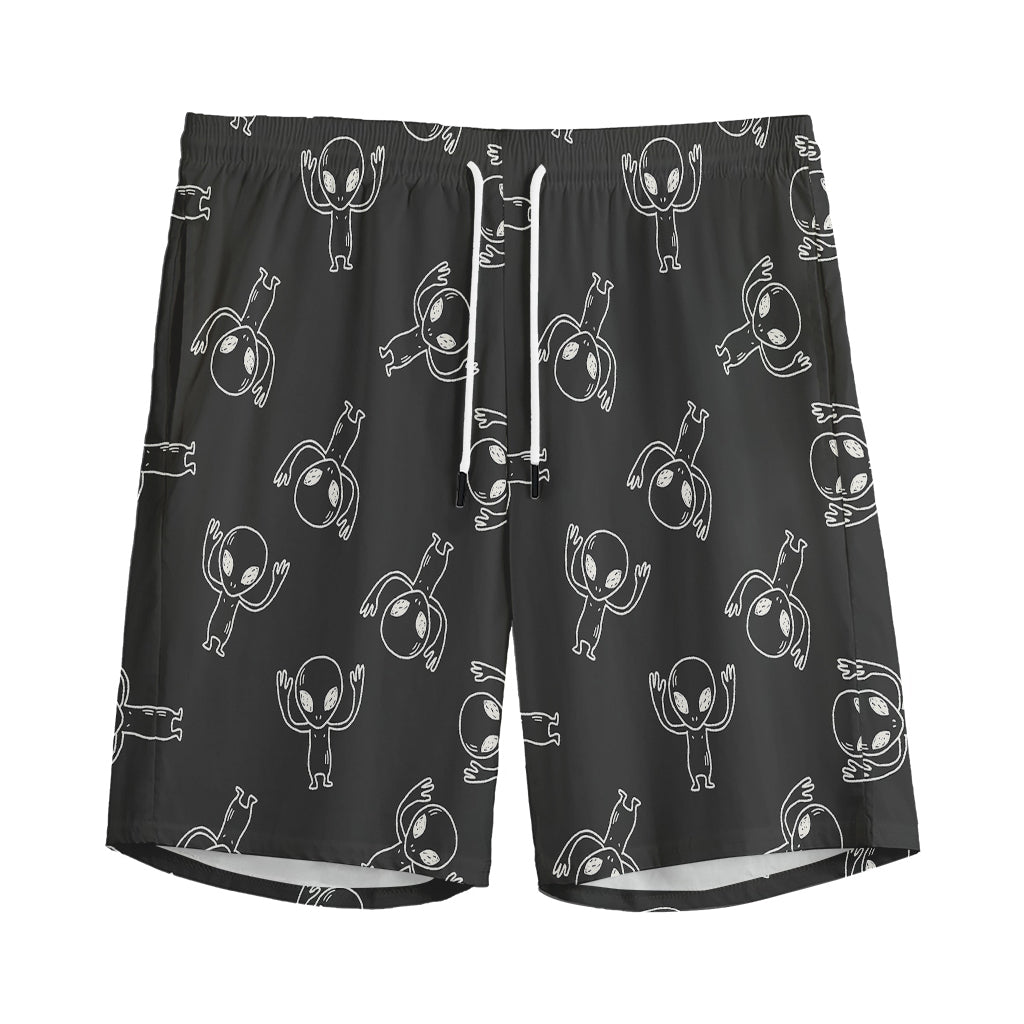 Black And White Alien Print Men's Sports Shorts