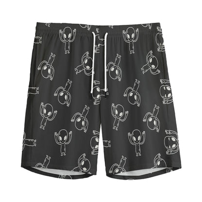 Black And White Alien Print Men's Sports Shorts