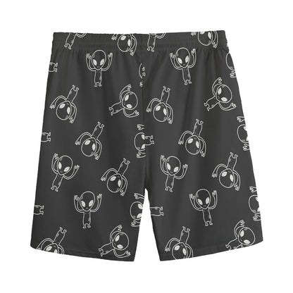 Black And White Alien Print Men's Sports Shorts