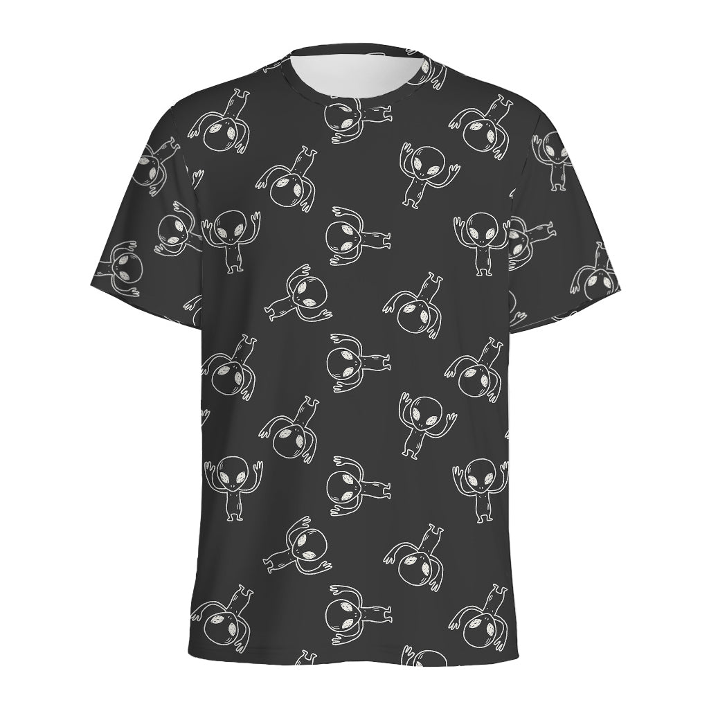 Black And White Alien Print Men's Sports T-Shirt