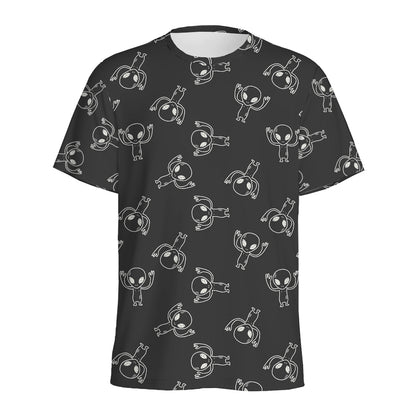 Black And White Alien Print Men's Sports T-Shirt