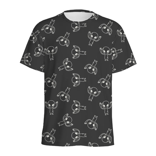 Black And White Alien Print Men's Sports T-Shirt