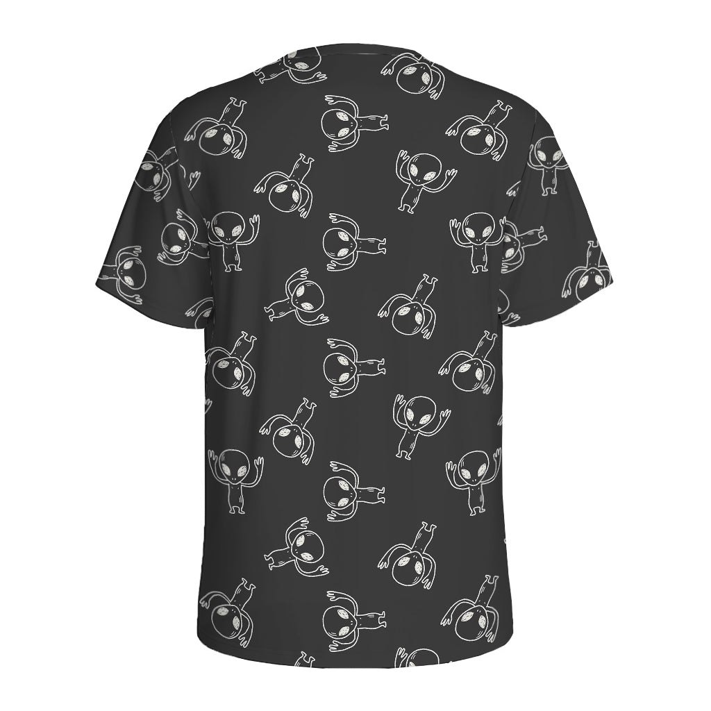 Black And White Alien Print Men's Sports T-Shirt