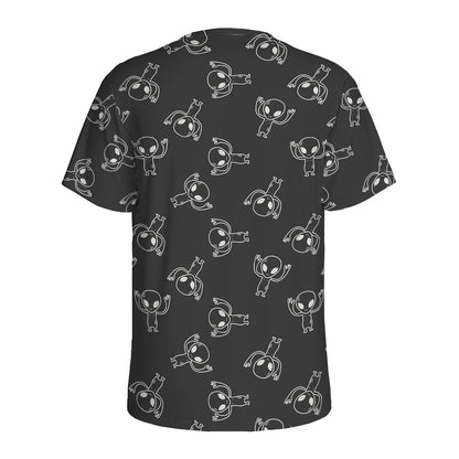 Black And White Alien Print Men's Sports T-Shirt