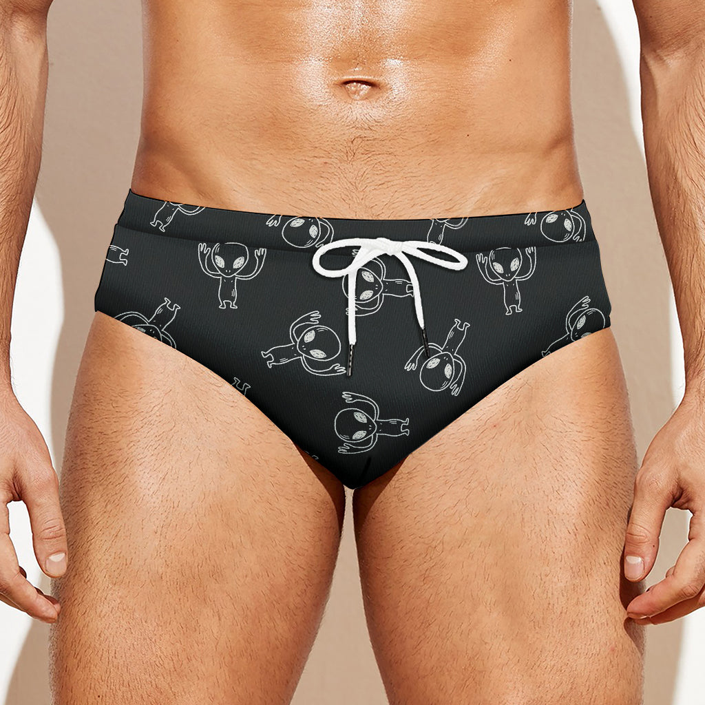 Black And White Alien Print Men's Swim Briefs