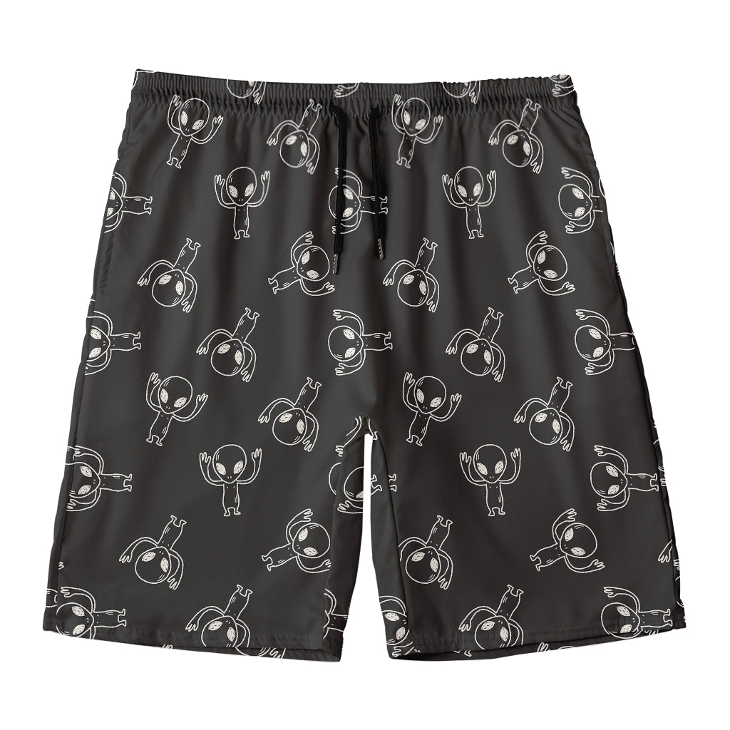 Black And White Alien Print Men's Swim Trunks