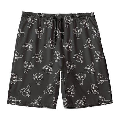 Black And White Alien Print Men's Swim Trunks