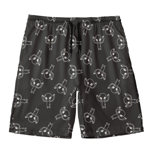 Black And White Alien Print Men's Swim Trunks