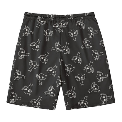 Black And White Alien Print Men's Swim Trunks