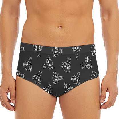 Black And White Alien Print Men's Triangle Swim Briefs