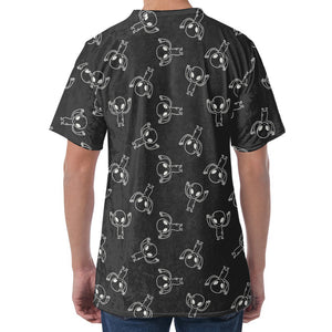 Black And White Alien Print Men's Velvet T-Shirt