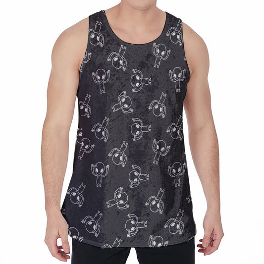 Black And White Alien Print Men's Velvet Tank Top