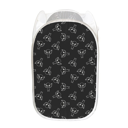Black And White Alien Print Mesh Laundry Hamper