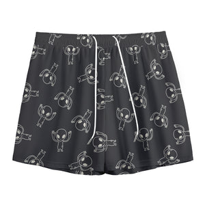 Black And White Alien Print Mesh Shorts