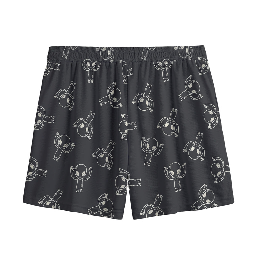 Black And White Alien Print Mesh Shorts