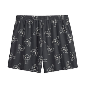 Black And White Alien Print Mesh Shorts