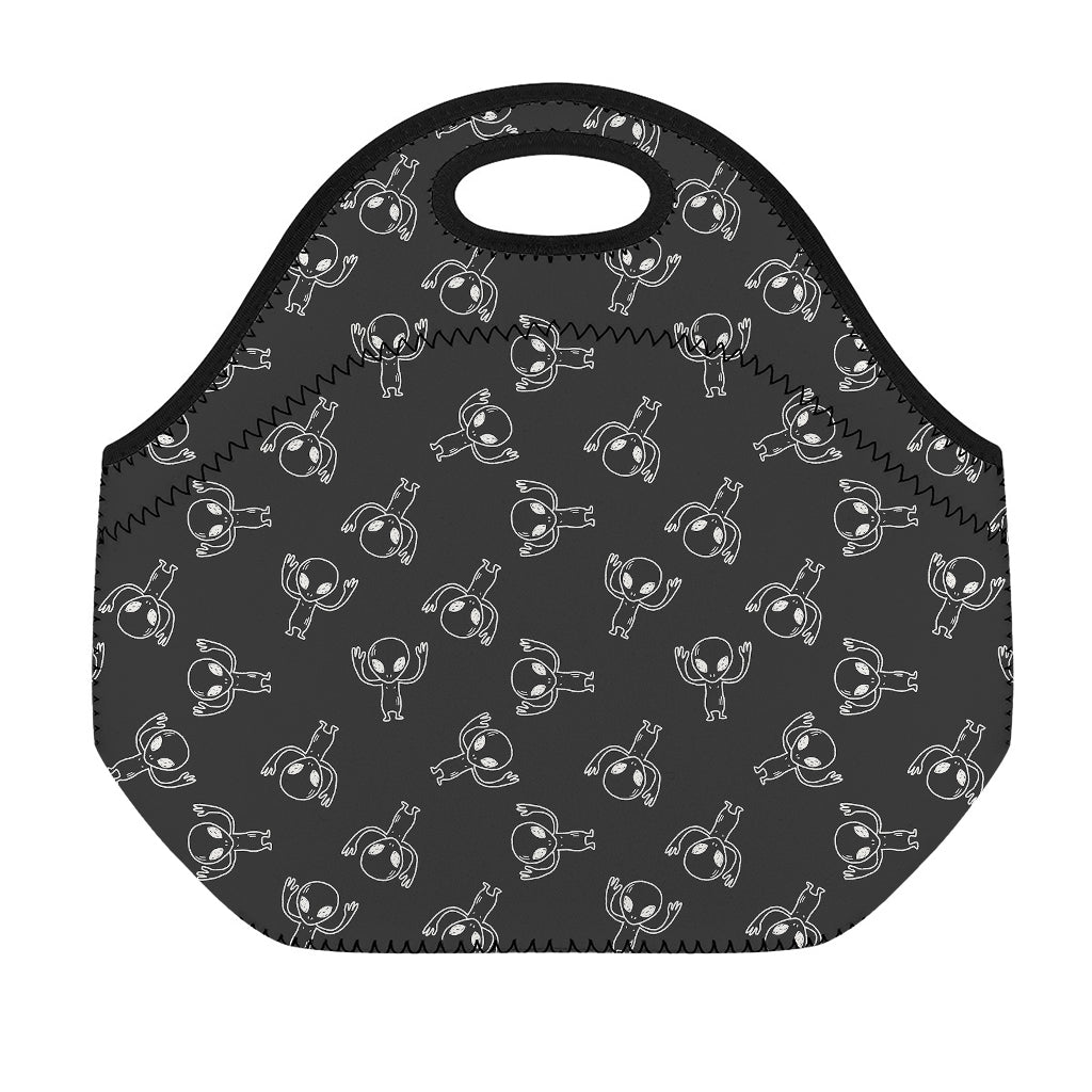 Black And White Alien Print Neoprene Lunch Bag