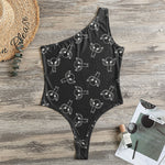 Black And White Alien Print One Shoulder Bodysuit
