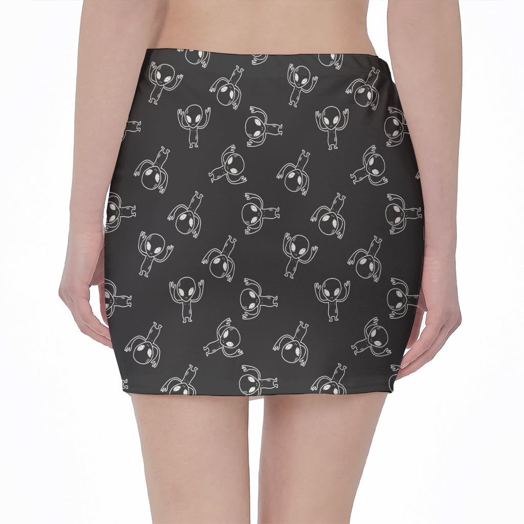 Black And White Alien Print Pencil Mini Skirt