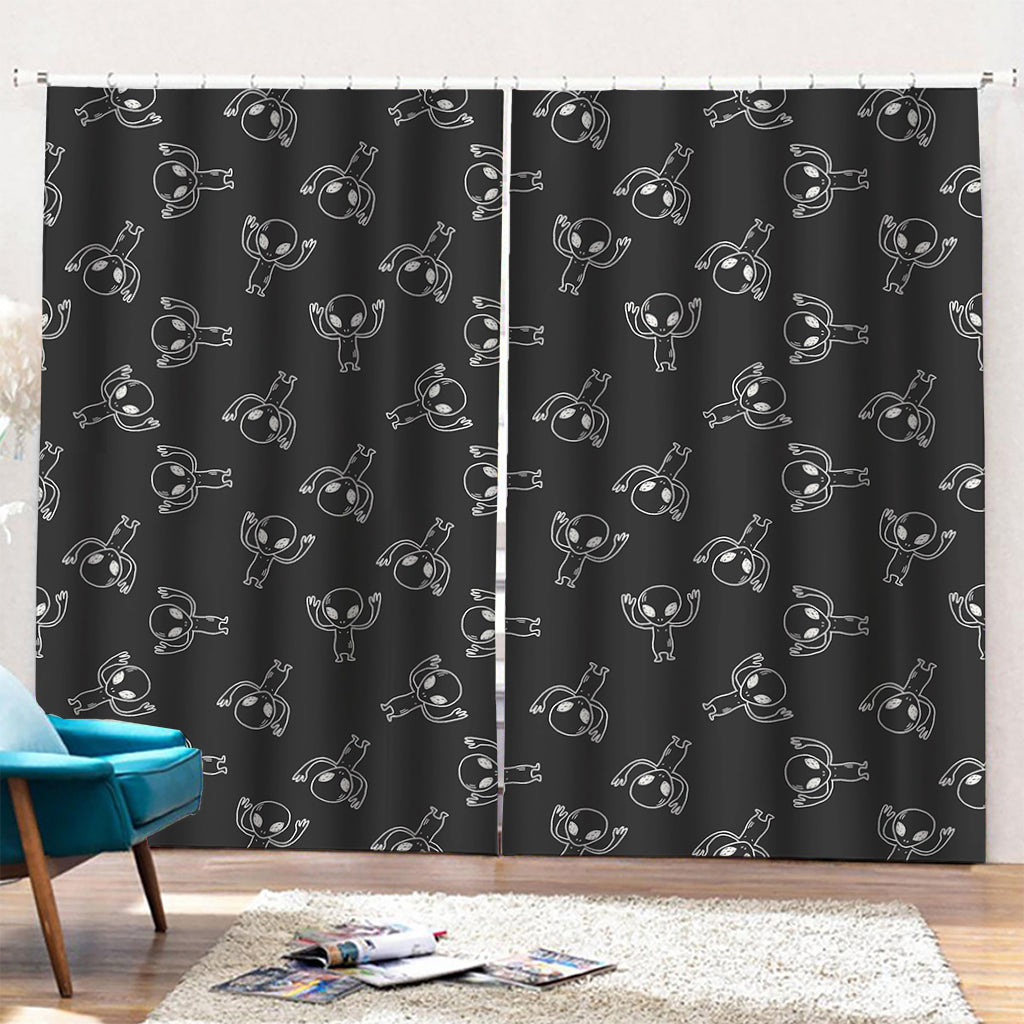 Black And White Alien Print Pencil Pleat Curtains