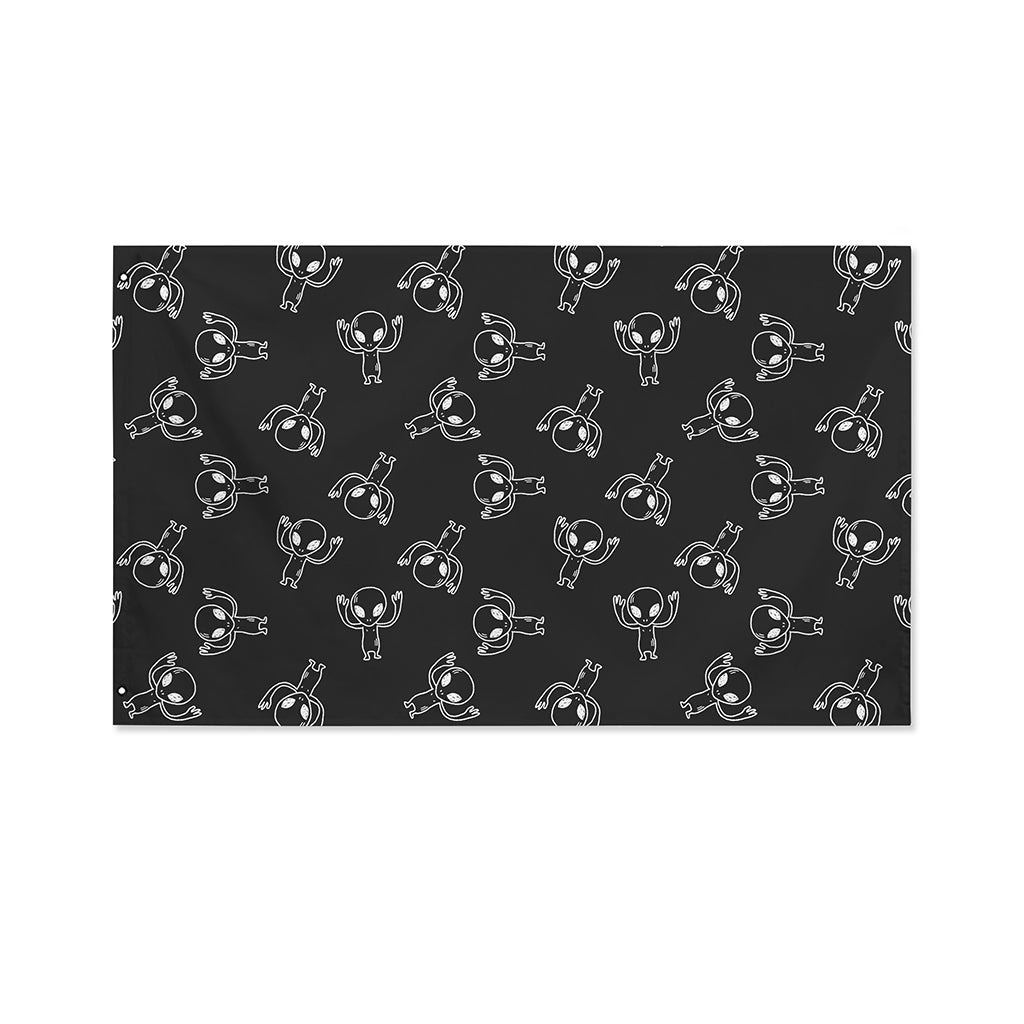 Black And White Alien Print Polyester Flag