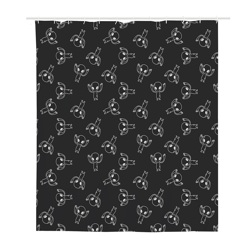Black And White Alien Print Polyester Shower Curtain