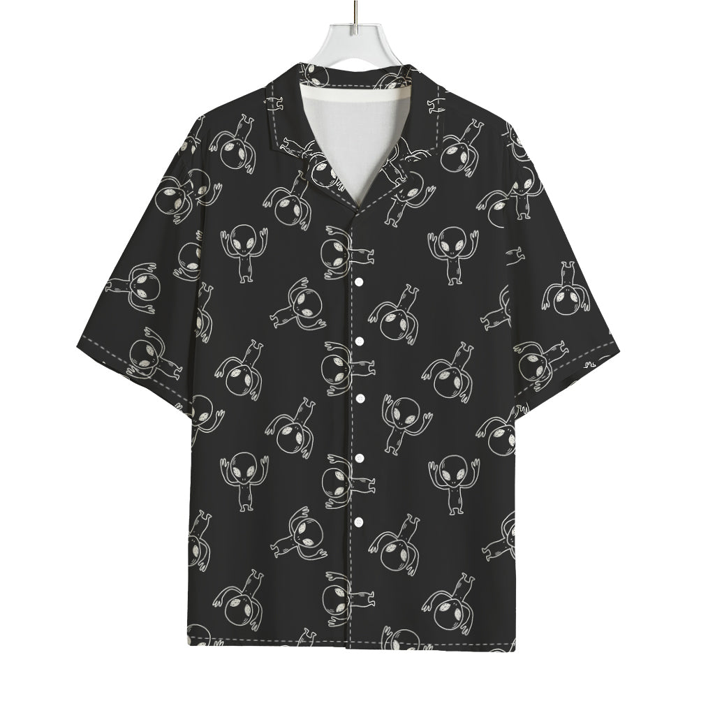 Black And White Alien Print Rayon Hawaiian Shirt