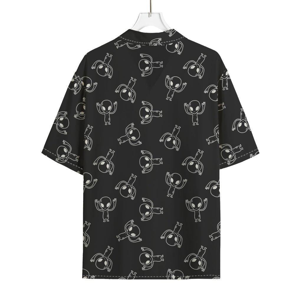 Black And White Alien Print Rayon Hawaiian Shirt