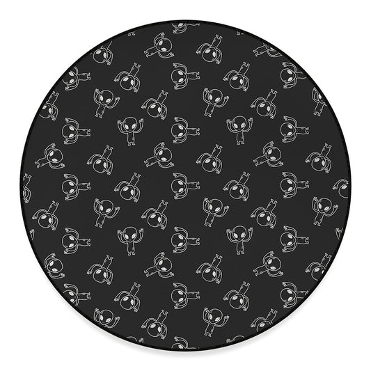Black And White Alien Print Round Floor Mat