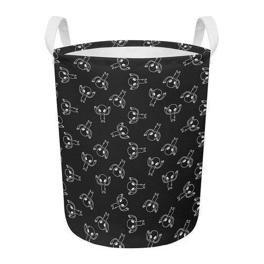 Black And White Alien Print Round Laundry Basket