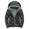 Black And White Alien Print Sherpa Lined Zip Up Hoodie