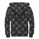 Black And White Alien Print Sherpa Lined Zip Up Hoodie