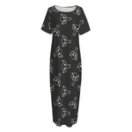 Black And White Alien Print Short Sleeve Long Nightdress