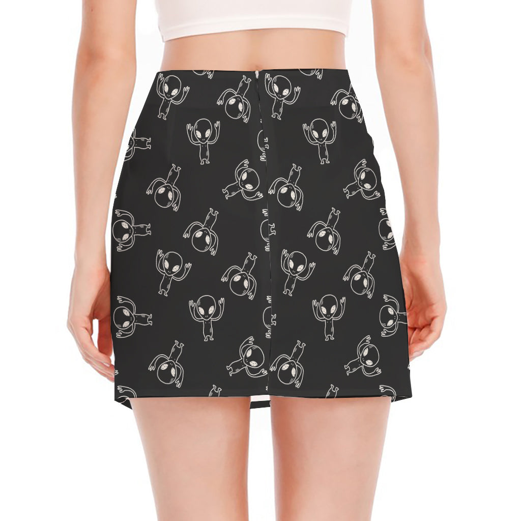 Black And White Alien Print Side Slit Mini Skirt