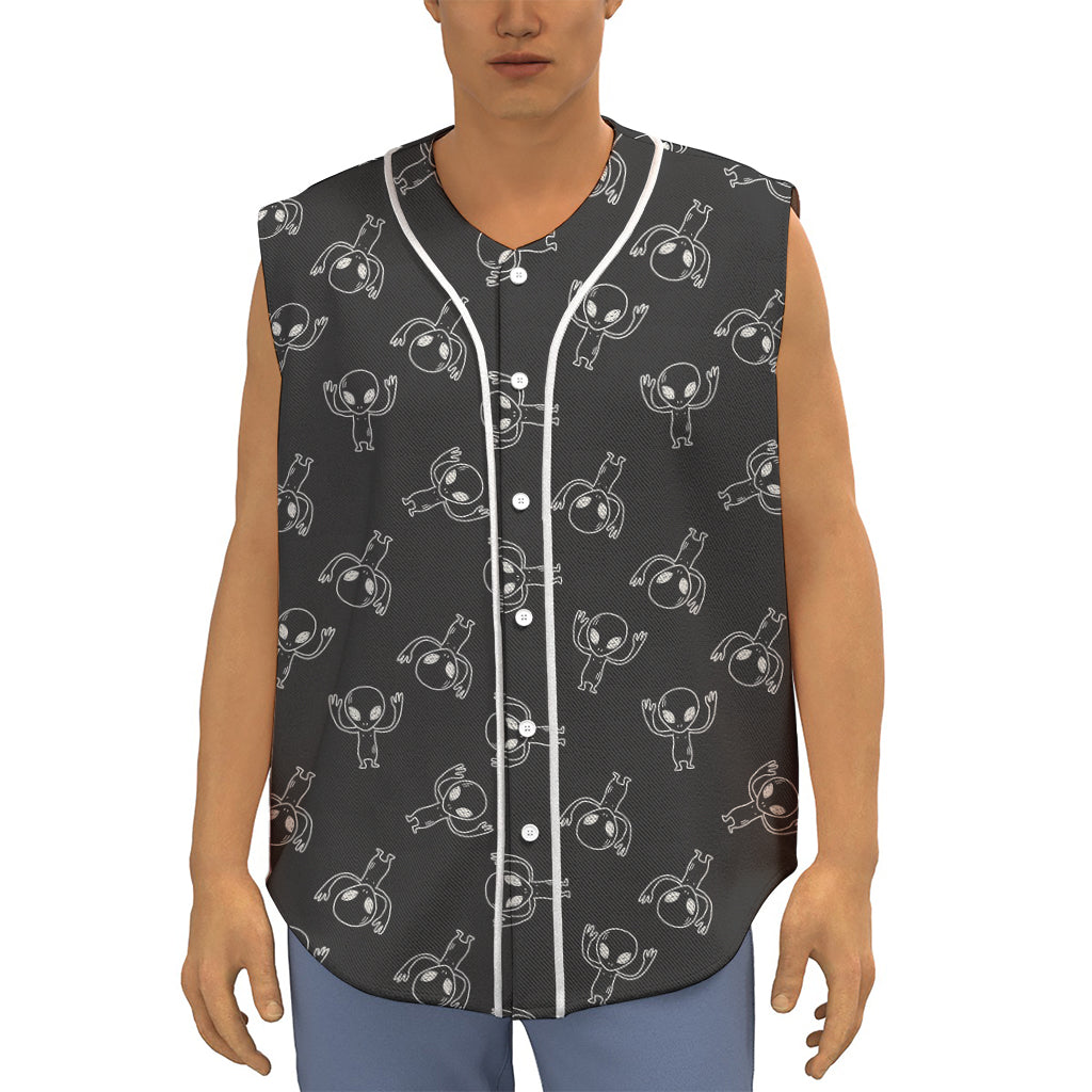 Black And White Alien Print Sleeveless Baseball Jersey