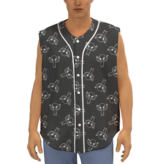 Black And White Alien Print Sleeveless Baseball Jersey