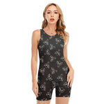 Black And White Alien Print Sleeveless One Piece Swimsuit