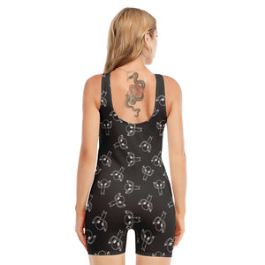 Black And White Alien Print Sleeveless One Piece Swimsuit