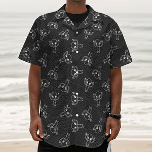 Black And White Alien Print Textured Short Sleeve Shirt