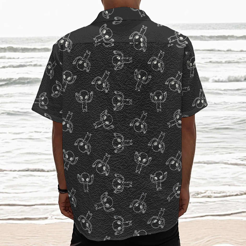 Black And White Alien Print Textured Short Sleeve Shirt